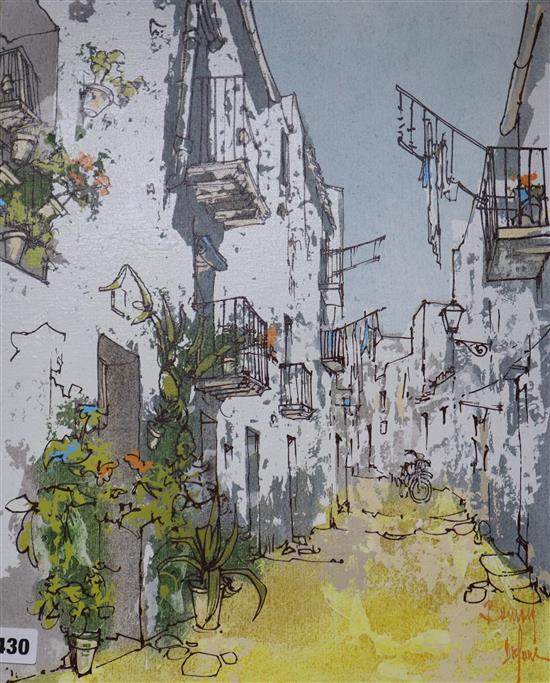 Bernard Dufour (1922-2016), oil on canvas board, Mediterreanean street scene, signed, 46 x 37cm, unframed
